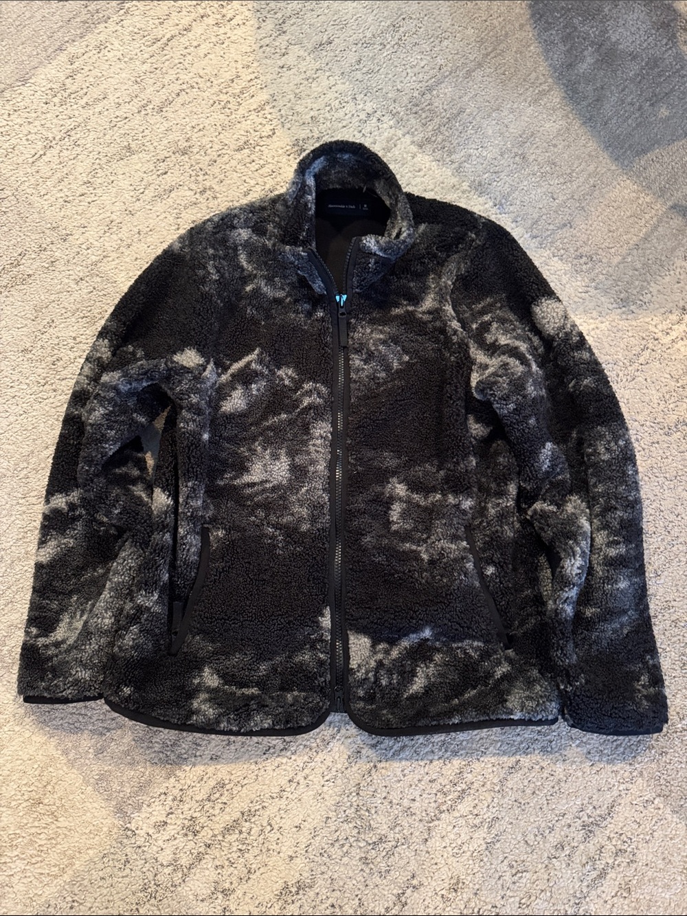 Men's Black & Gray Abercrombie & Fitch Sherpa Zip-Up Jacket